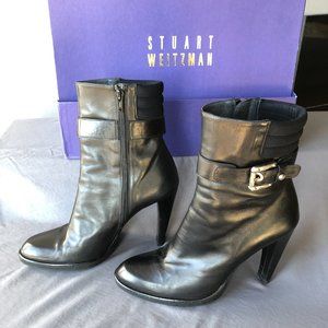 Stuart Weitzman Buckeroo Black Leather High Heeled Booties 7.5 M